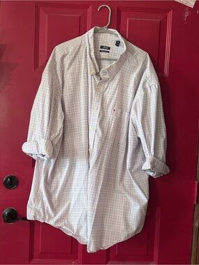 Izod White Shirt with Blue and Red Windowpane Checks